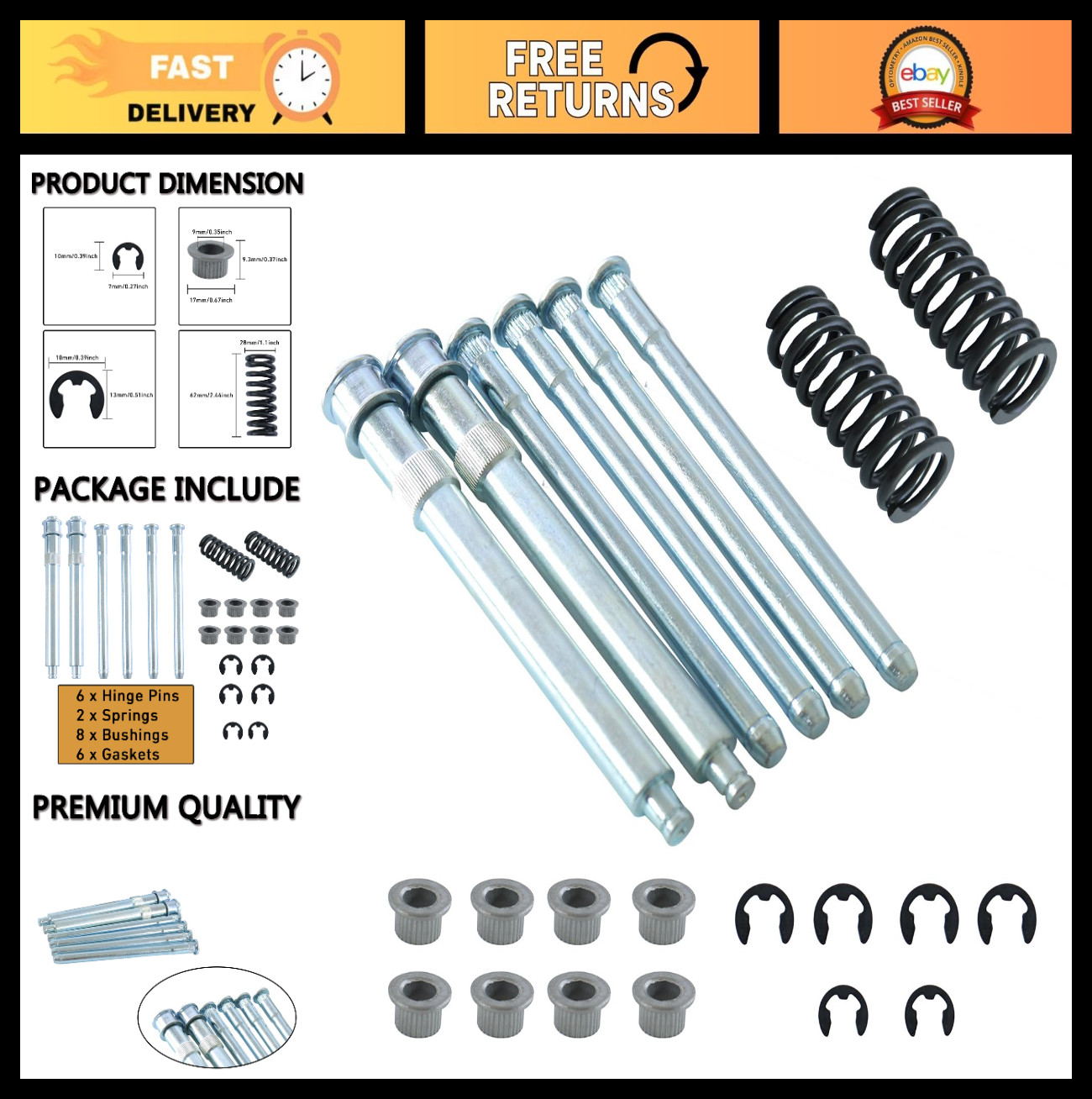 Door Hinge Pin Bushing Repair Kit with Spring for Chevrolet GMC C1500 C2500 K150