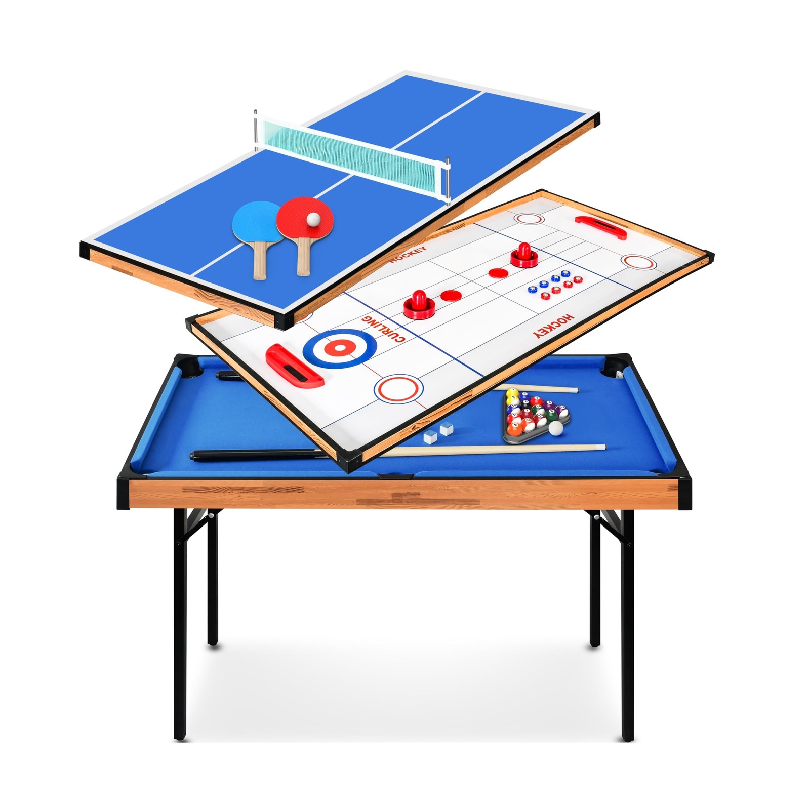SereneLife 4 in 1 Multi Game Table, 4’x2’ Folding Portable Sports Ar