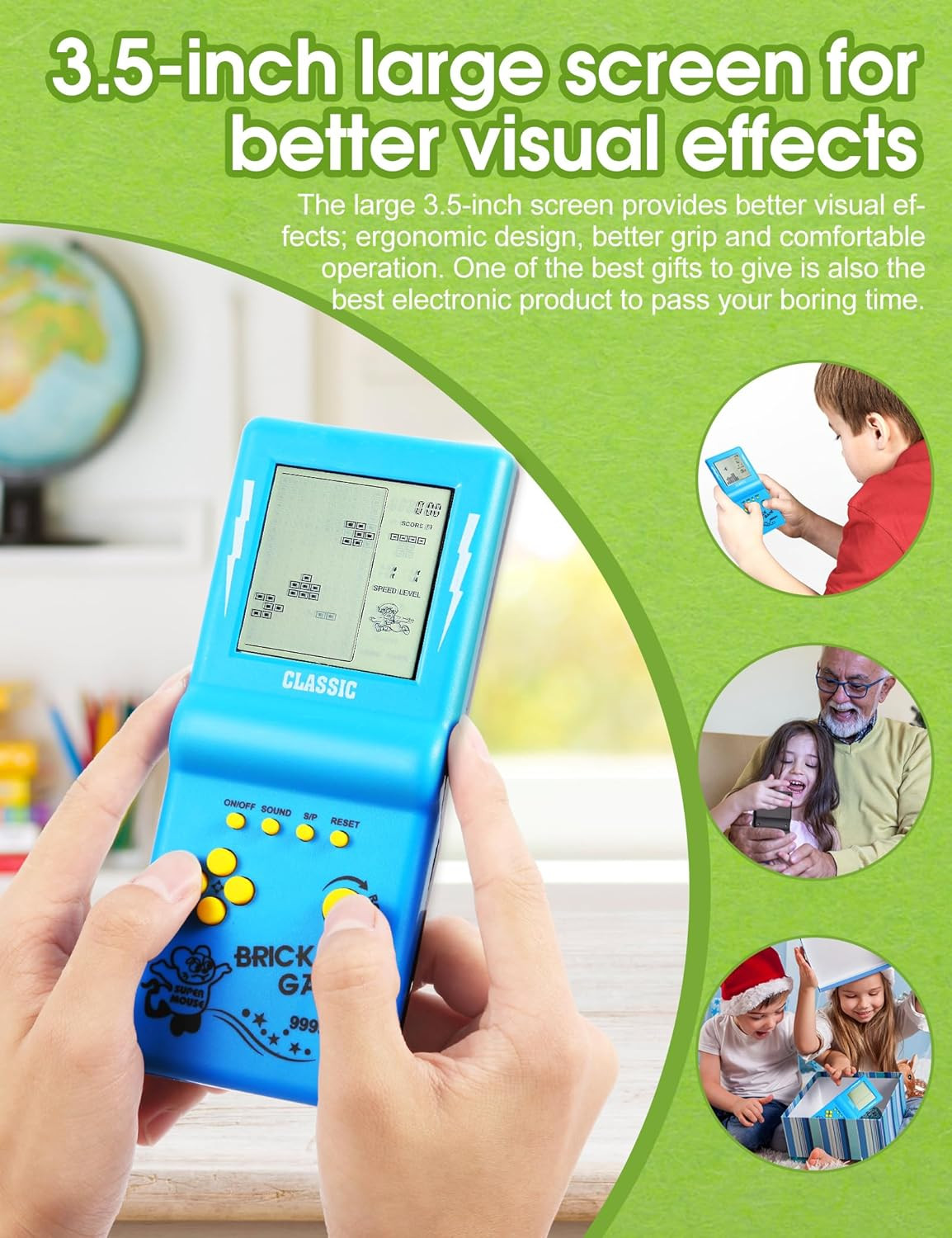 3.5-Inch Large Screen Retro Brick Game Console for the 80S/90S Building Block Ra