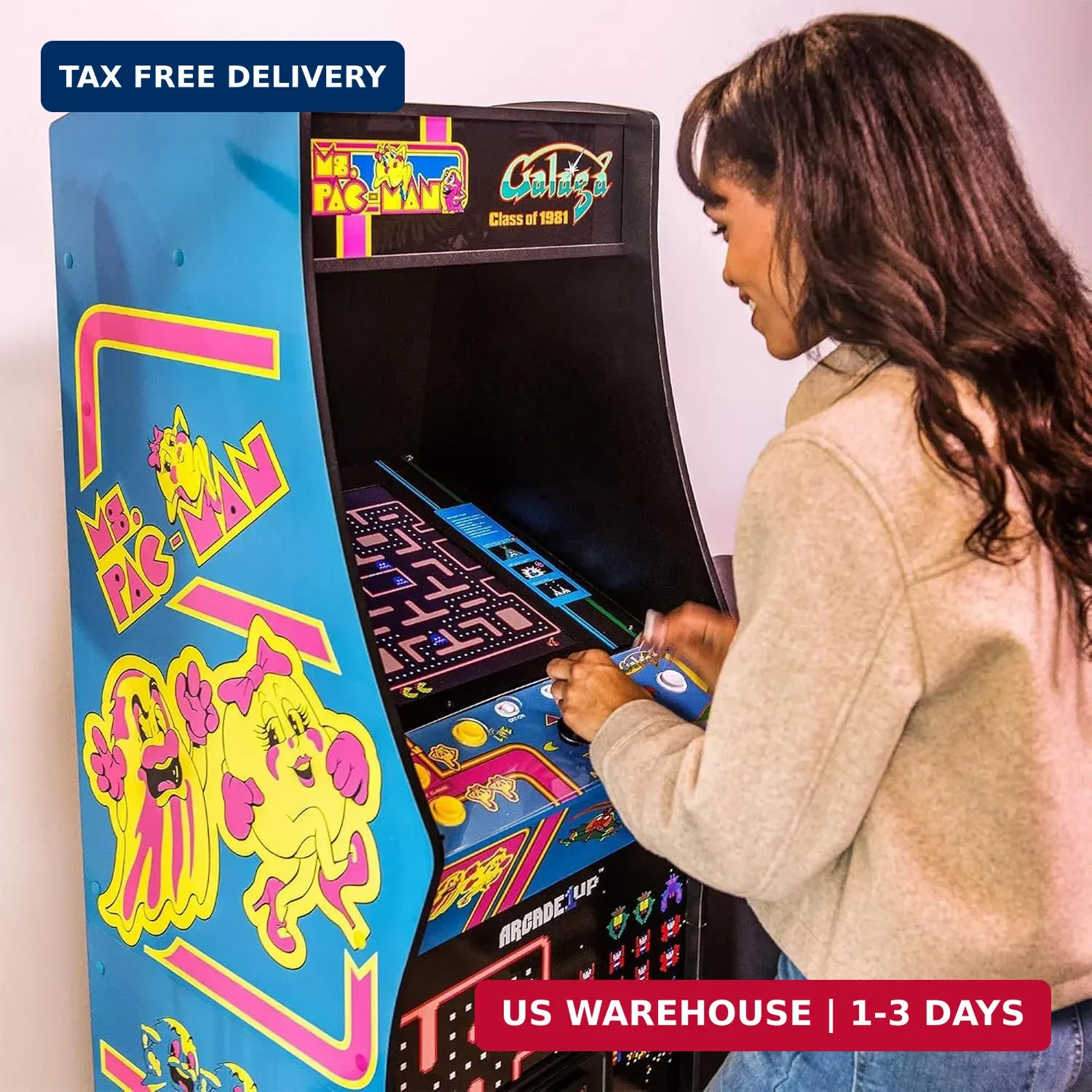 Ms. Pac-Man Class of ’81 Deluxe Arcade Machine Gaming Cabinet with 12