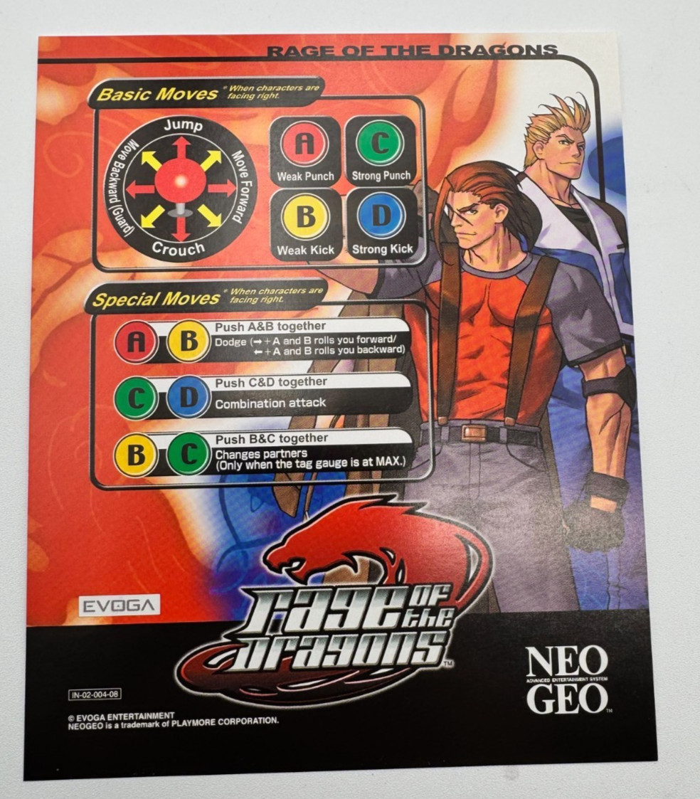 Us Seller-Rage Of The Dragons Neo Geo MVS Kit English Mismatching Serials