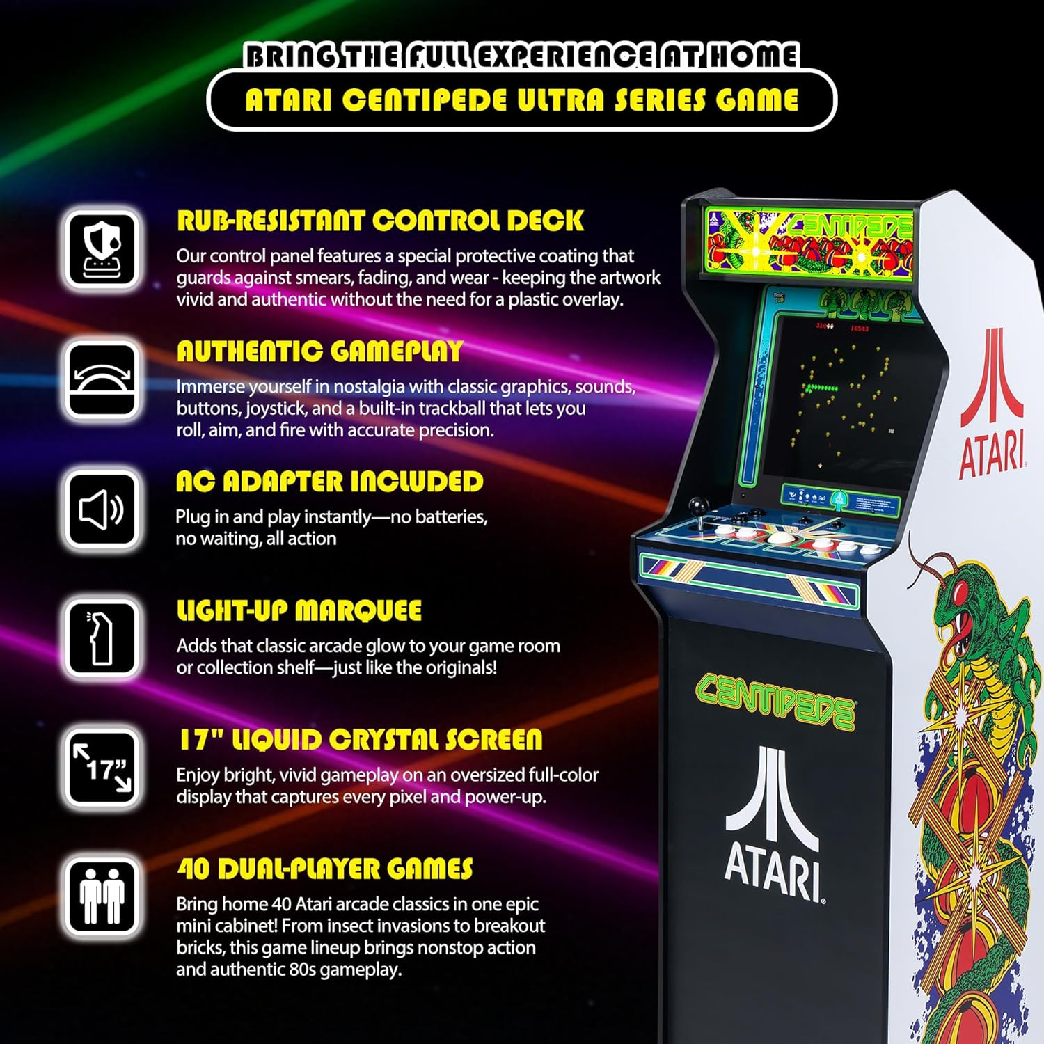 – Atari Centipede Ultra Series Game Machine, 40 Games, 17″ Liquid Crystal Screen