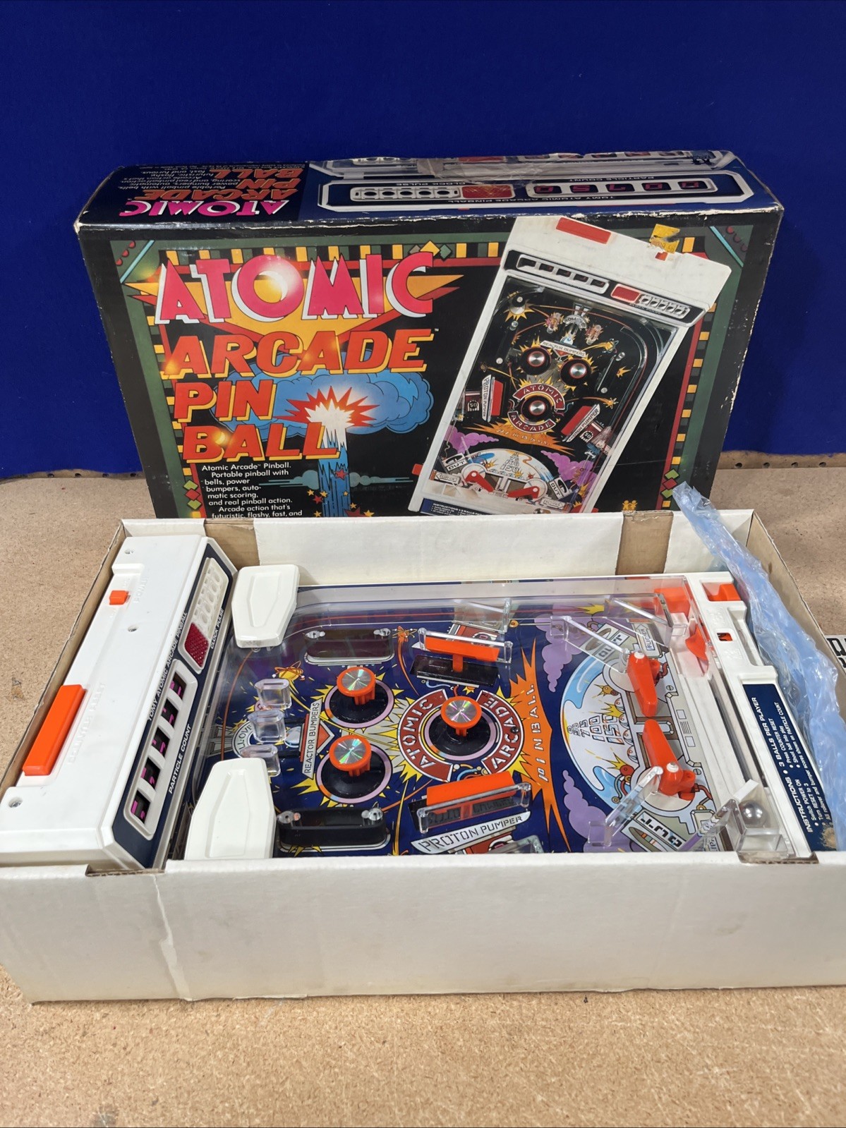 1979 Atomic Arcade Pin Ball Machine With Original Box LIGHTS UP MAKES SOUNDS