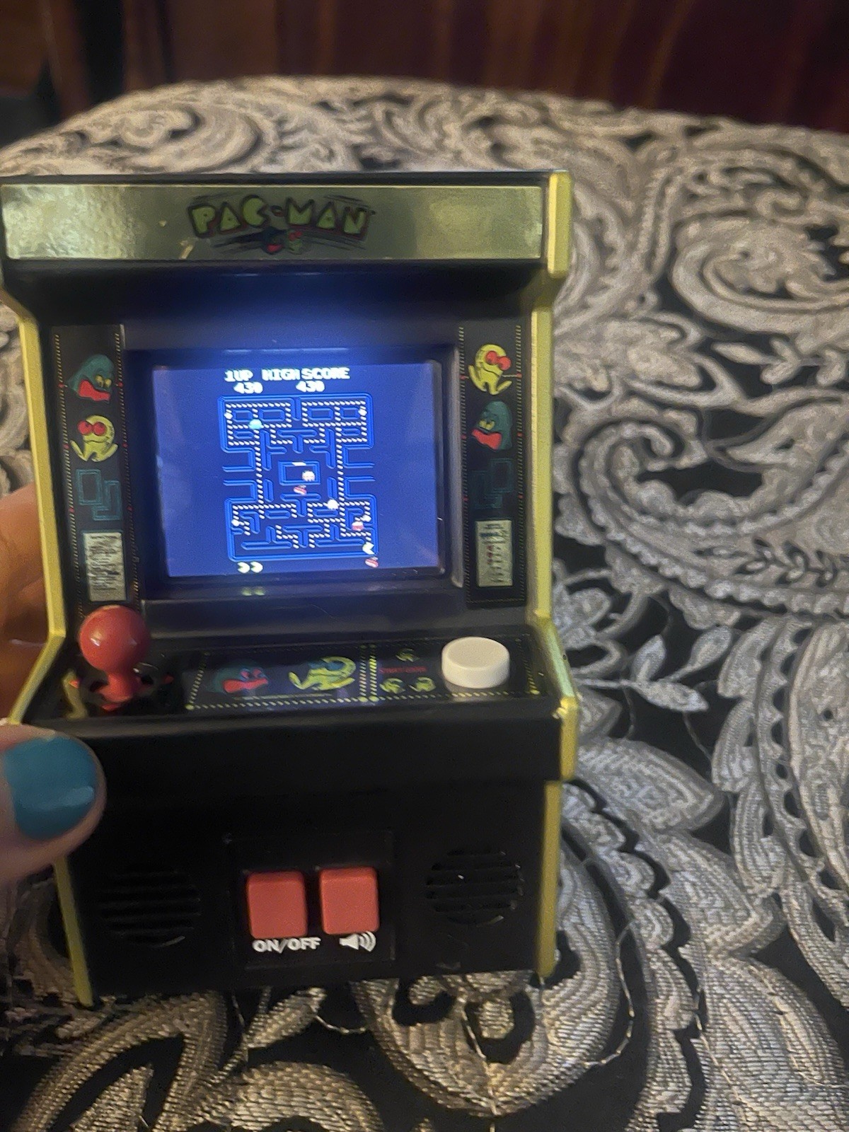 PAC-MAN Color Retro Mini ARCADE CONSOLE w/ Sound 40th Anniversary Gold Trim Used