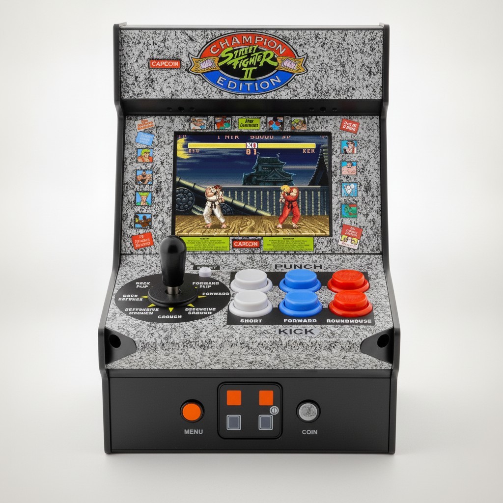 Compact Street Fighter II Mini Arcade Machine – Perfect for Two-Player Battles