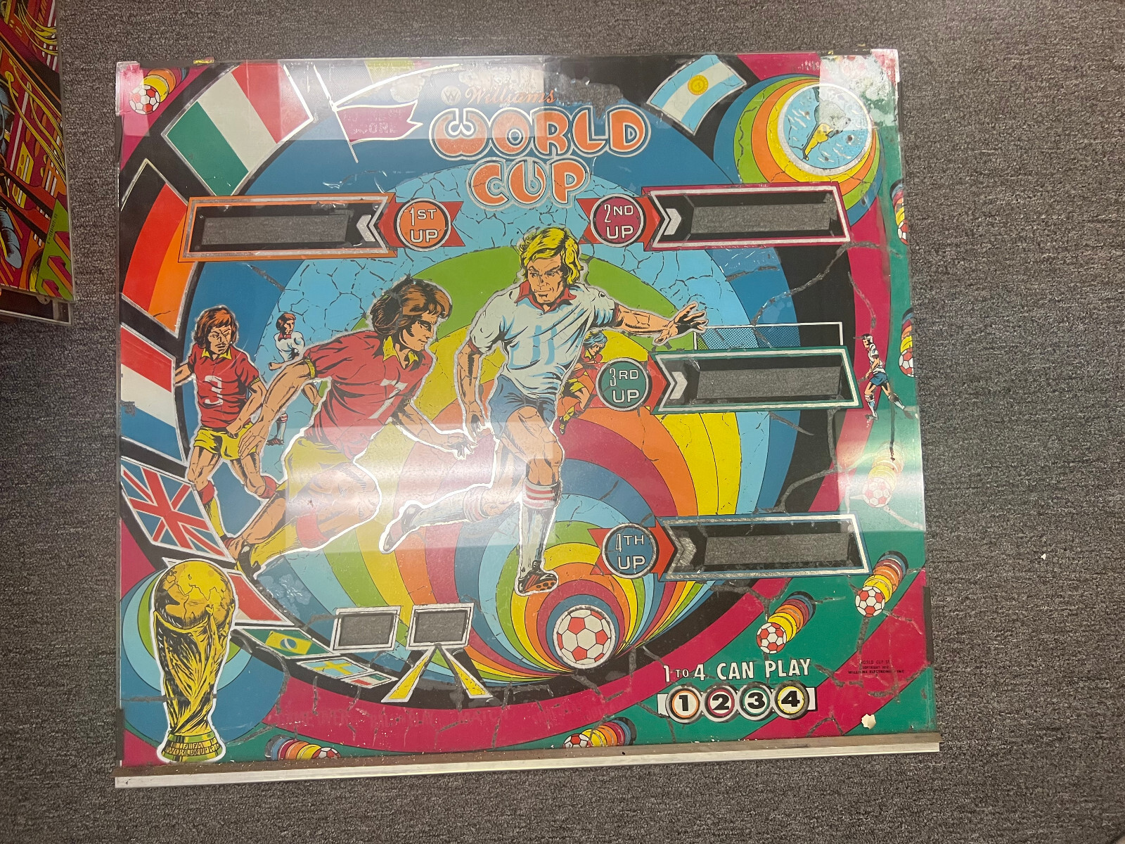 WORLD CUP Pinball BACKGLASS by WILLIAMS 1978