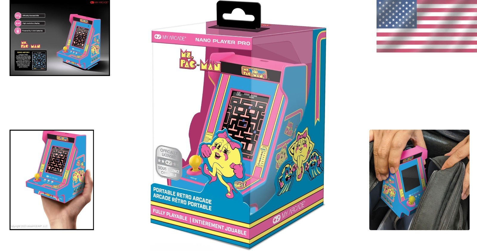Ms Pac Man Mini Arcade Player 4.8 Inches Portable Retro Game for Kids Adults