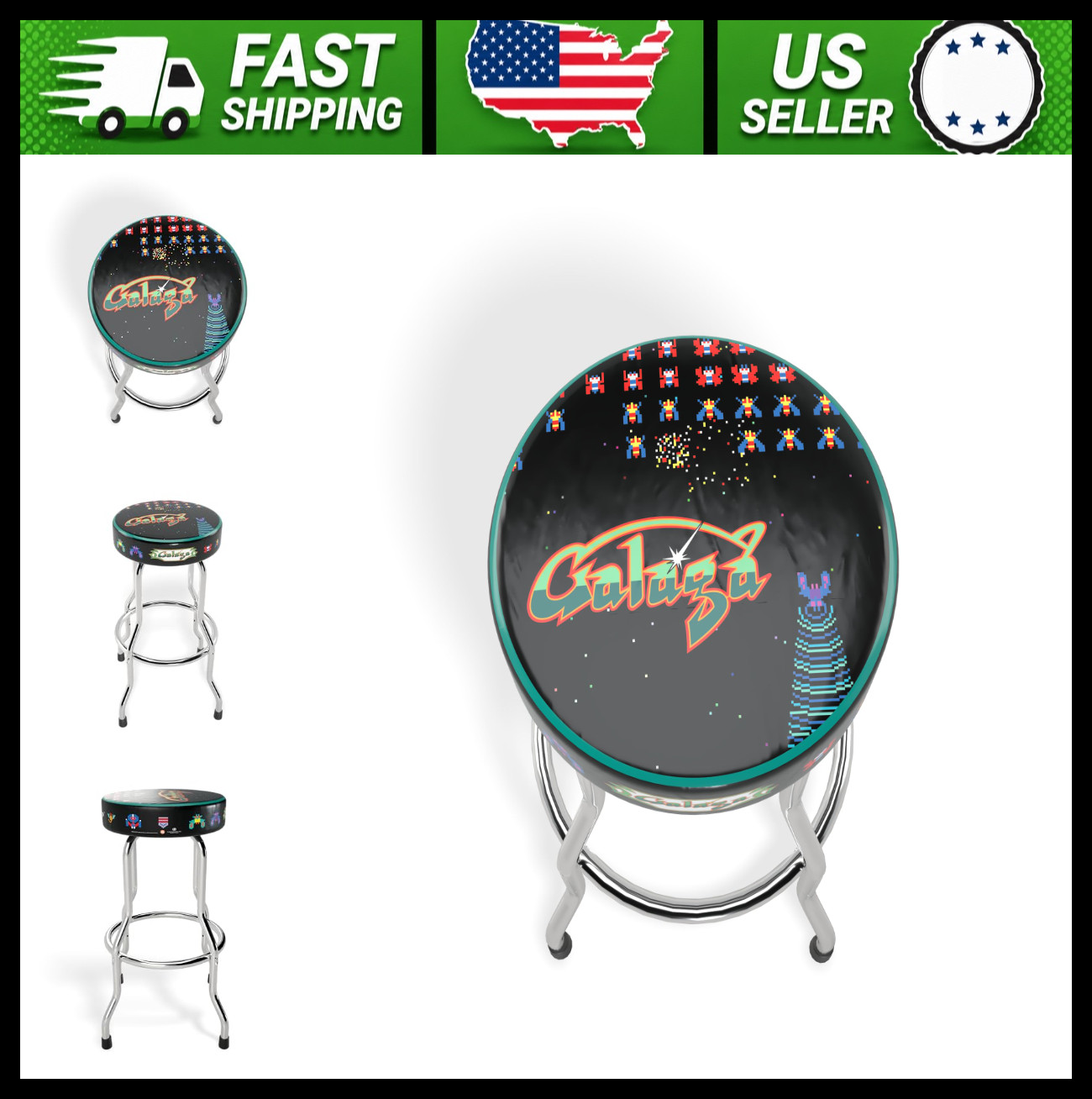 Arcade1Up Galaga Adjustable Gaming Stool with Chrome Frame