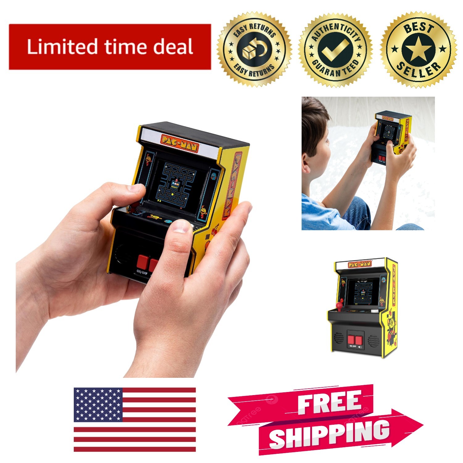 Nostalgic Pac-Man Mini Arcade Game – Includes Batteries & Classic Sounds!