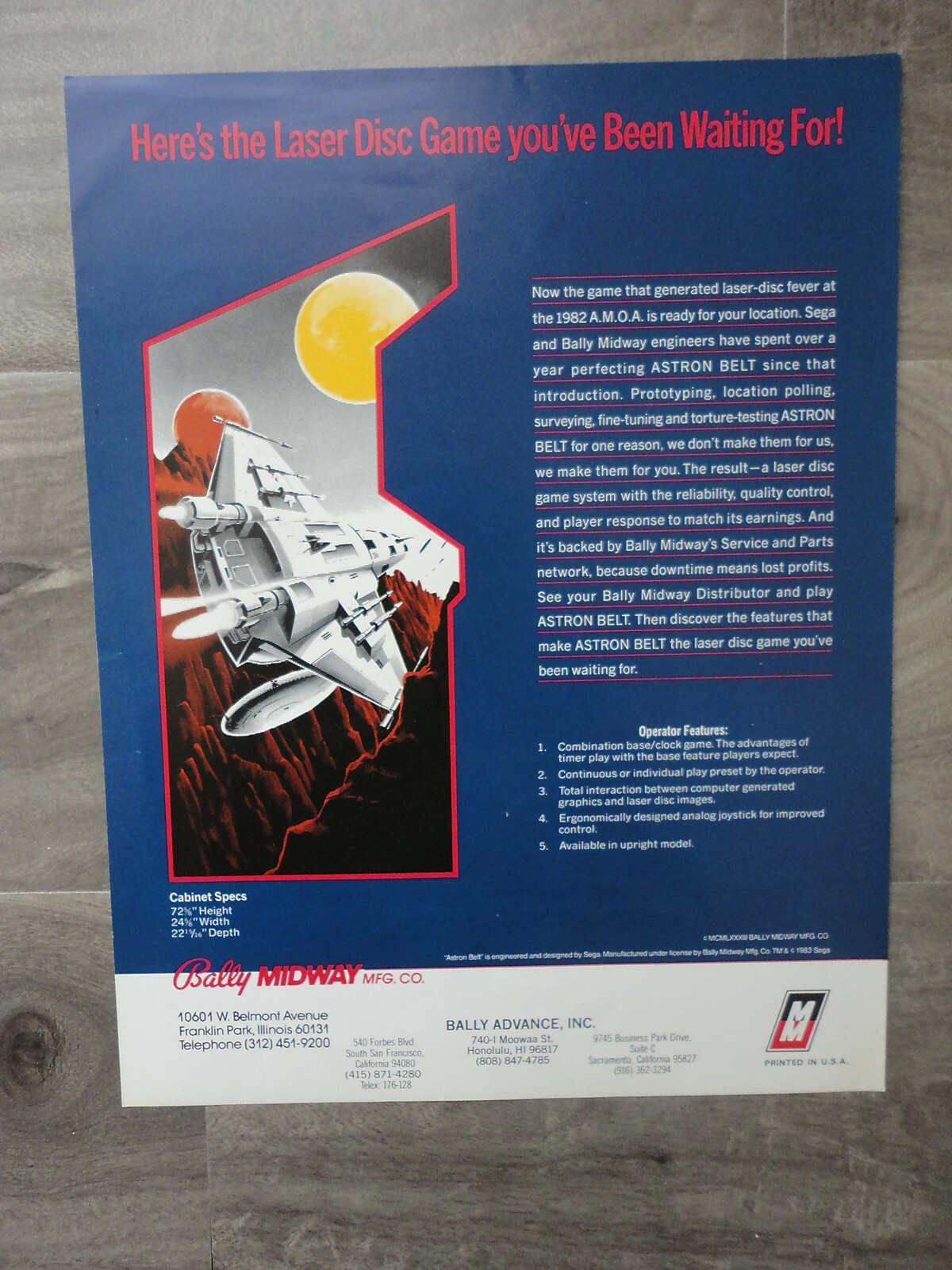 Astron Belt Video Arcade Machine Flyer Original Bally Brochure