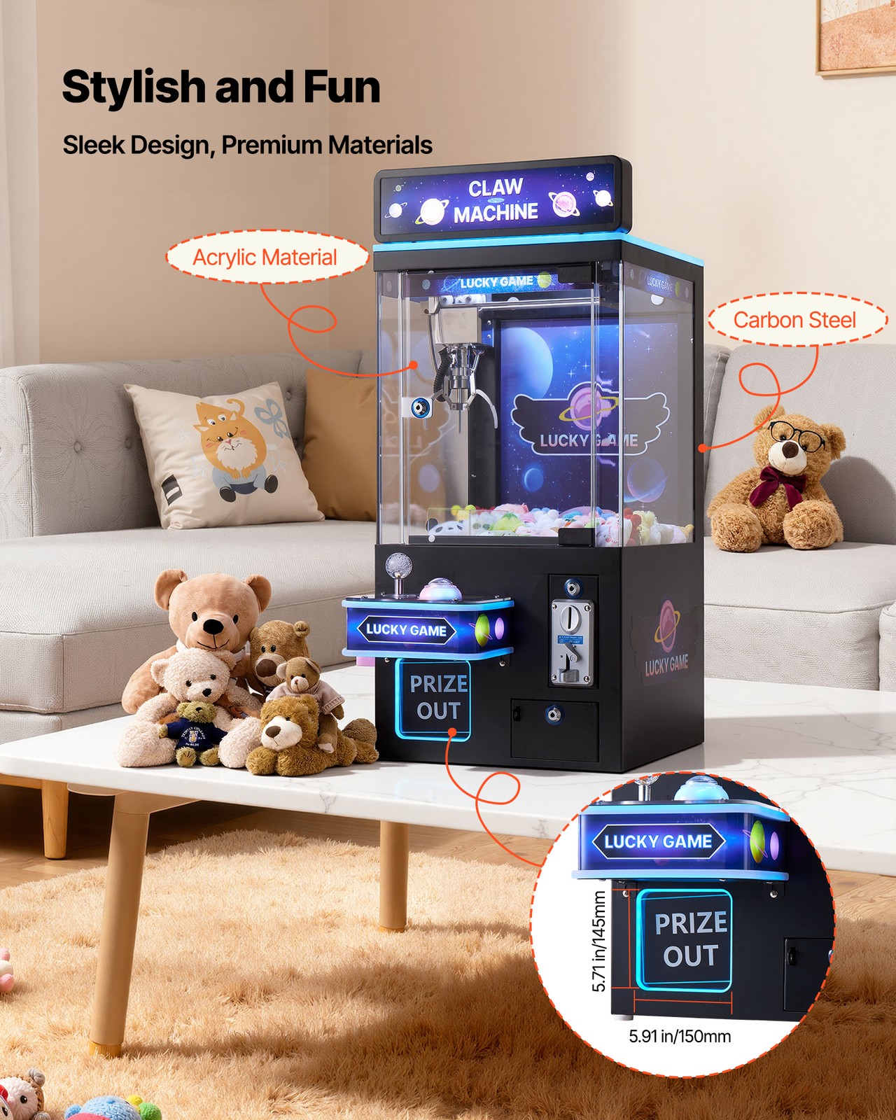 VEVOR Claw Crane Machine Medium Arcade Game with Light Sound Black Purple