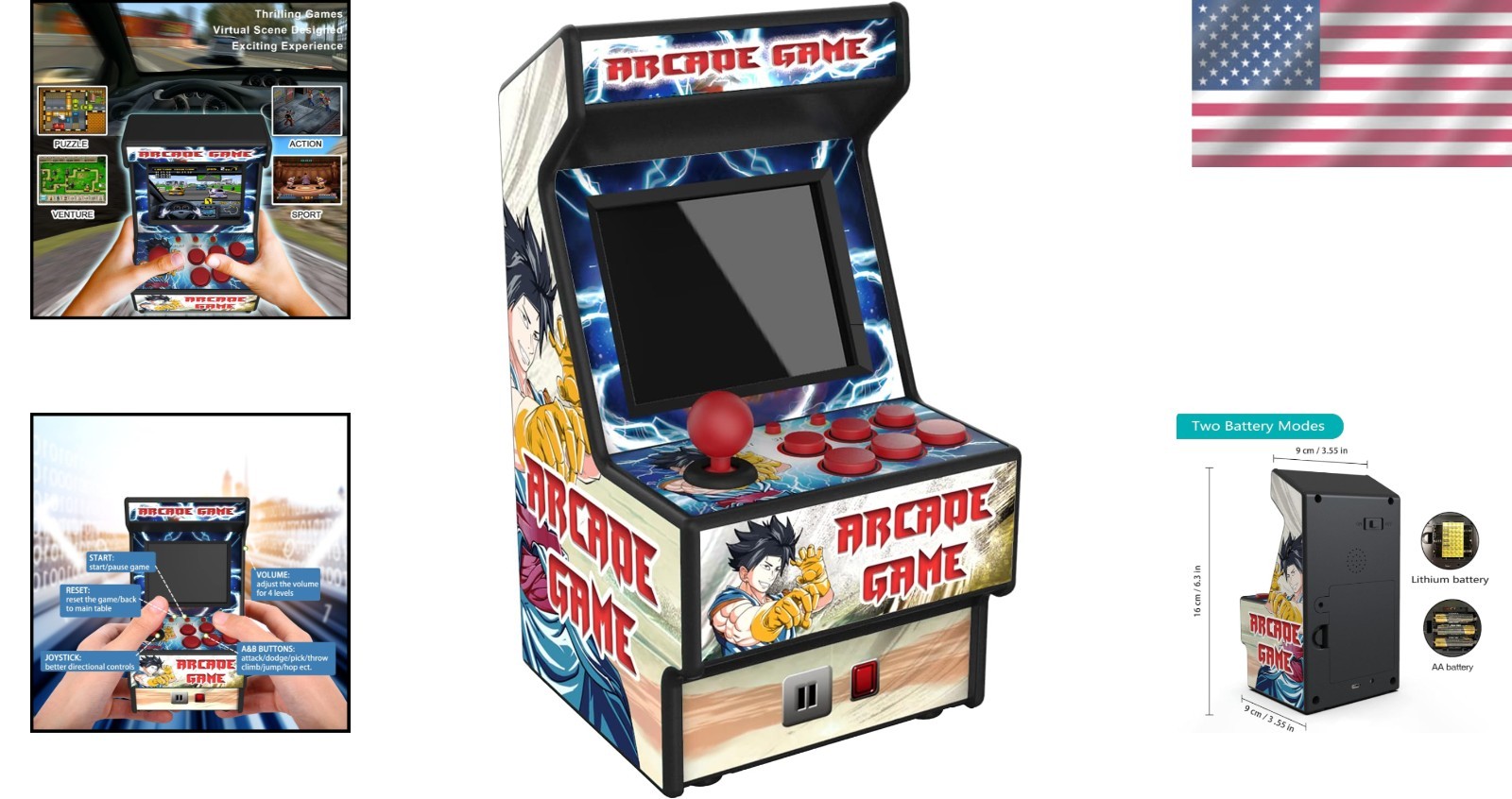 Mini Arcade Machine Built-in 156 Retro Games 2.8 Inch Screen Handheld