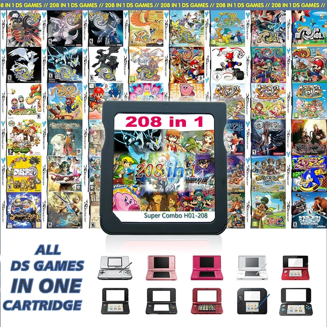 DS Game Super Combo 208 in 1 Game Cartridge for DS 2DS 3DS NDS DSI NDSI XL Lite