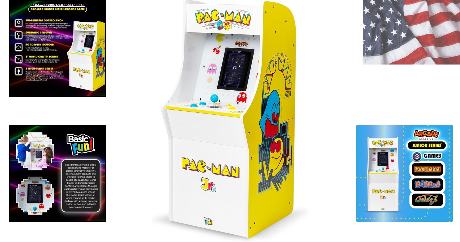 Pac Man Jr Series Free Standing Machine, 3 Games, 8″ Liquid Crystal Screen – …