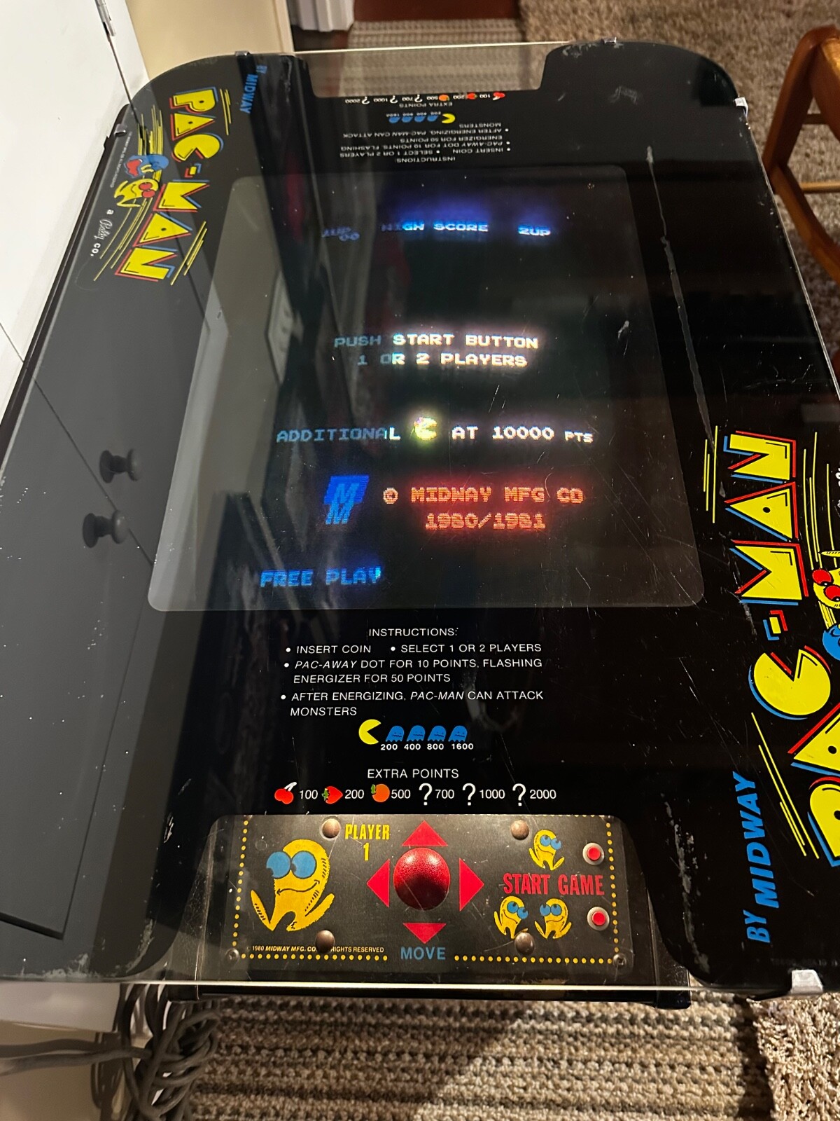 PAC-MAN or Mrs. PAC-MAN Original Cocktail Table Video Arcade Game