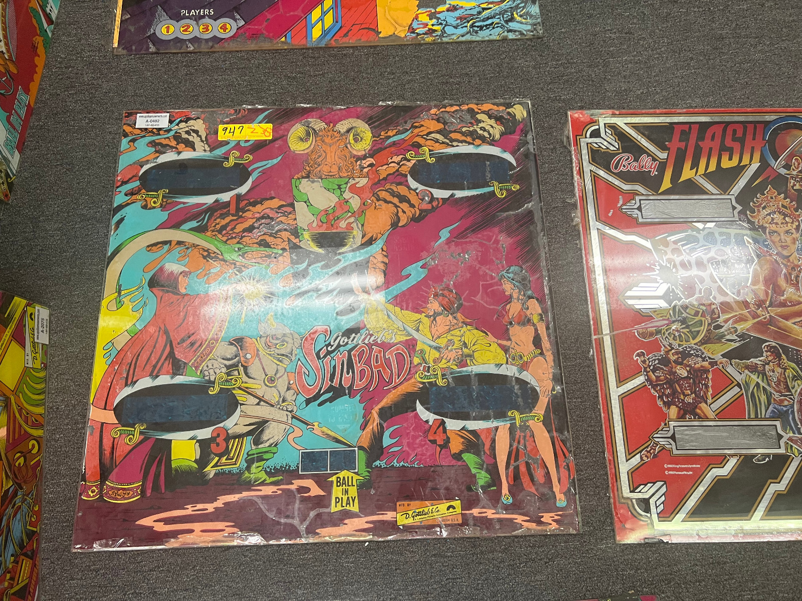 SINBAD Pinball BACKGLASS by GOTTLIEB 1978