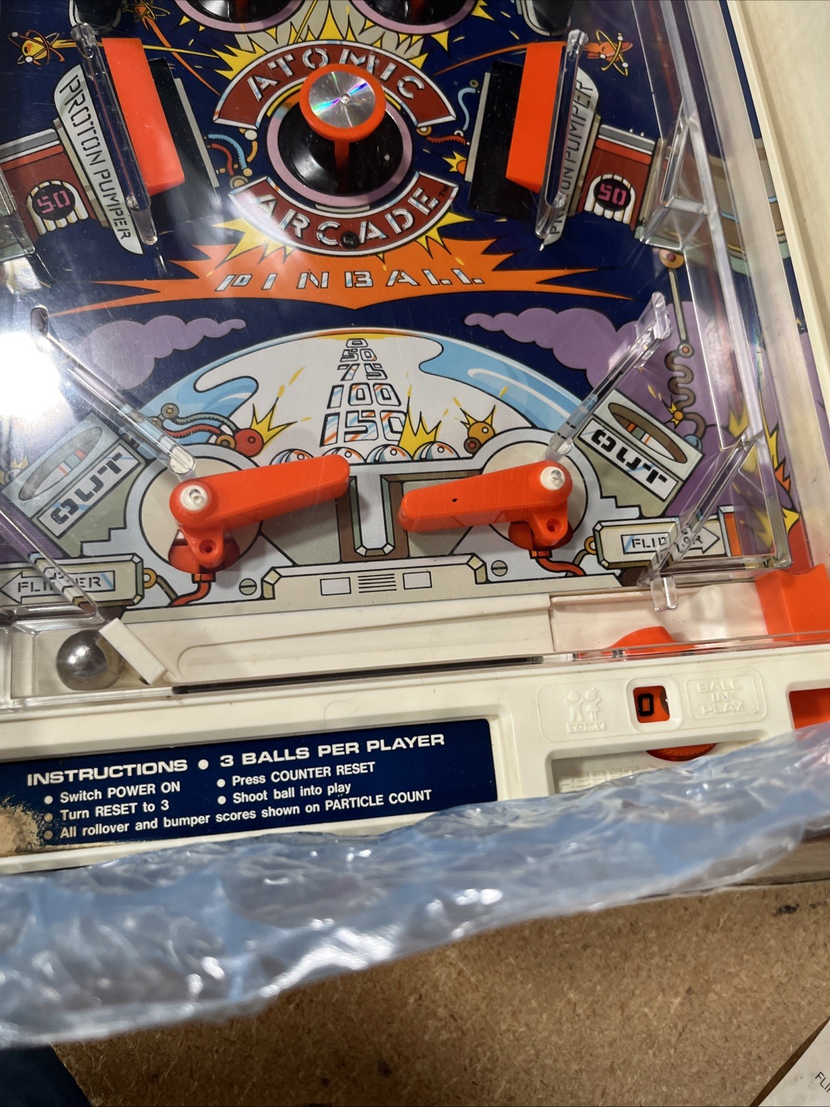 1979 Atomic Arcade Pin Ball Machine With Original Box LIGHTS UP MAKES SOUNDS