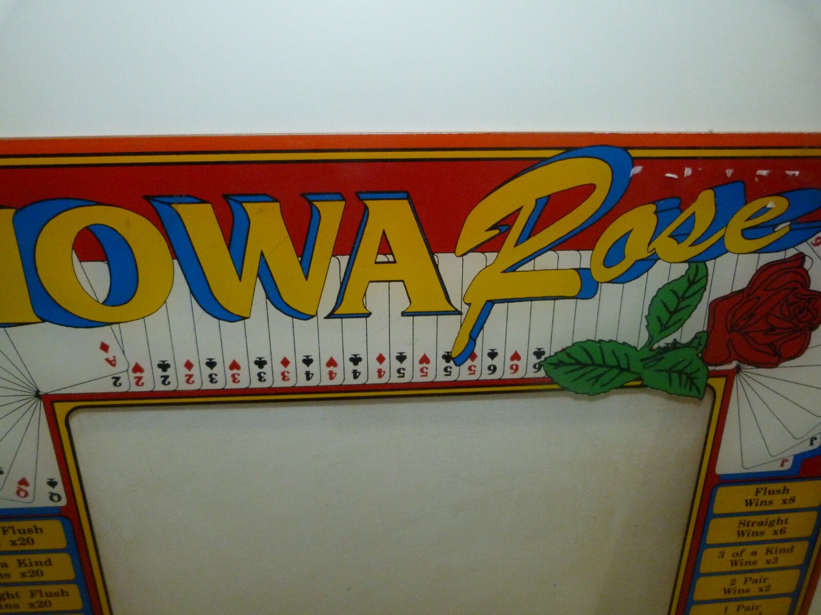 Vintage IOWA ROSE Video Poker Machine Arcade Game Hard Plastic Screen Top