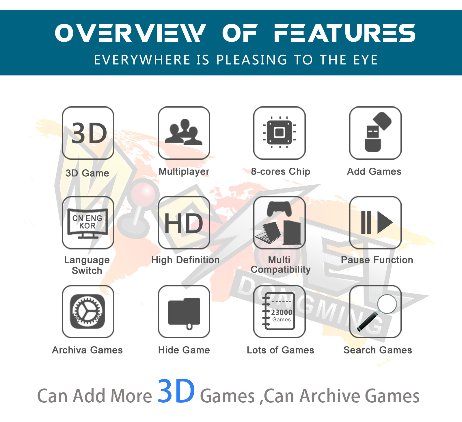 Retro Video Game 20000 Games Arcade Console HD Metal lengthen Pandora’s Box 3D