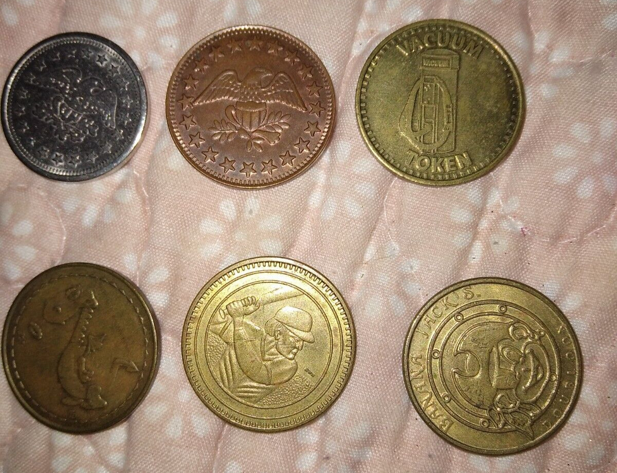 Vintage Arcade Token Lot 10 Mixed Game Tokens Andamiro Eagle Brass Copper Coins