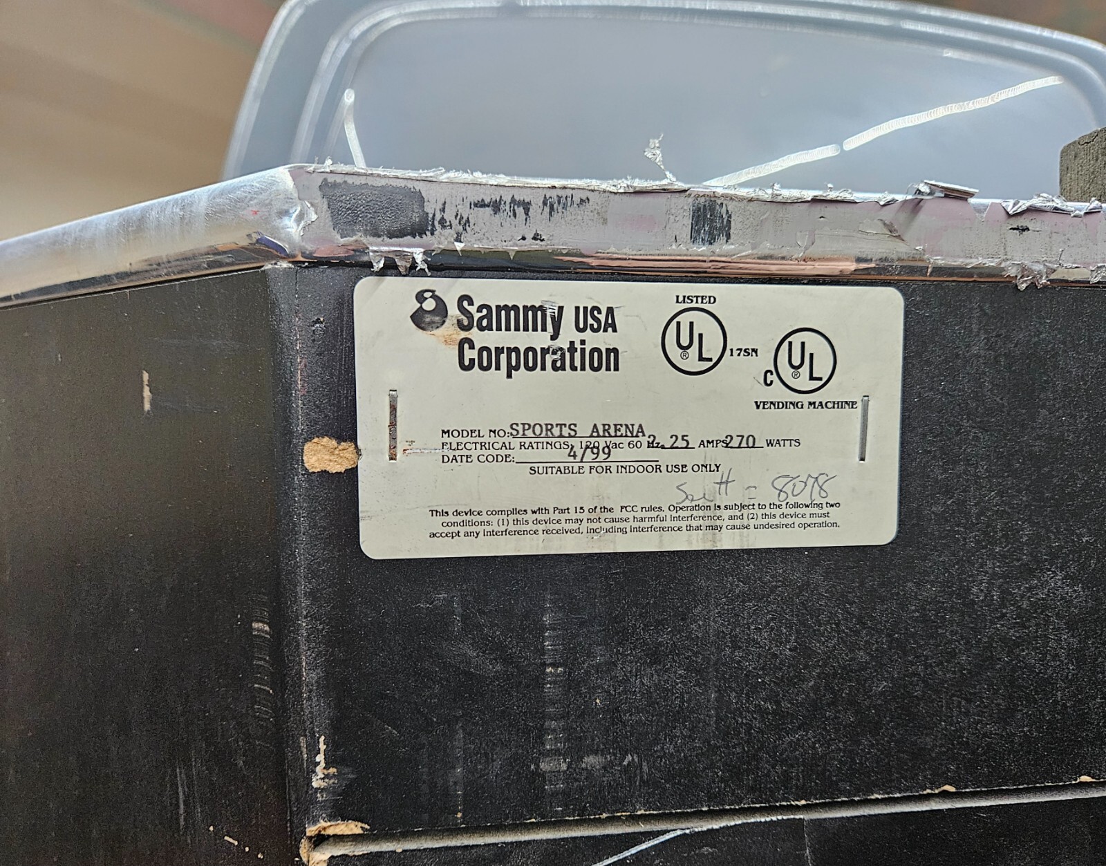 Sammy USA Co. SPORTS ARENA Arcade Prize Redemption Game WORKING