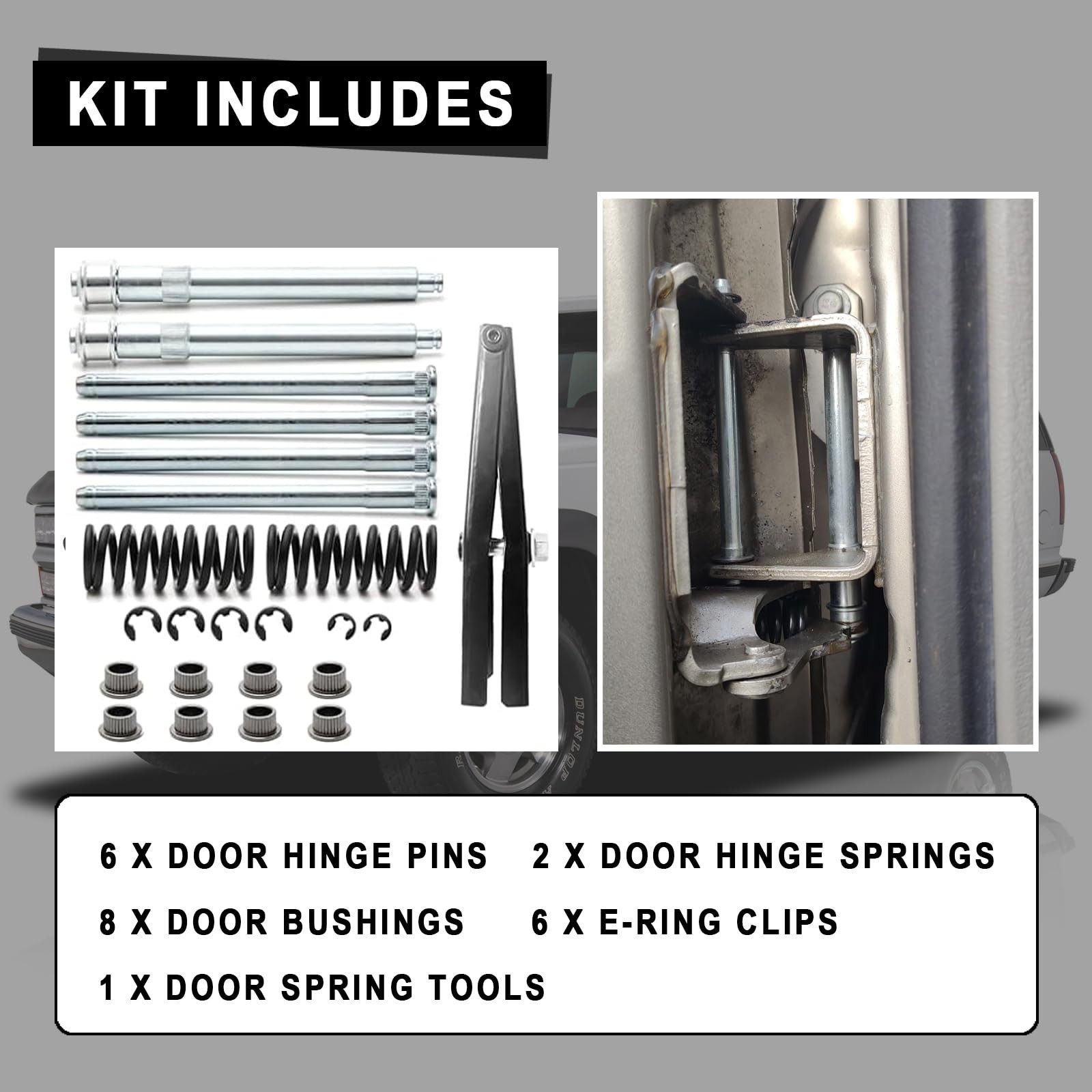 Door Hinge Roller Pin & Bushing Repair Kit with Springs for Chevy GMC S10/S15