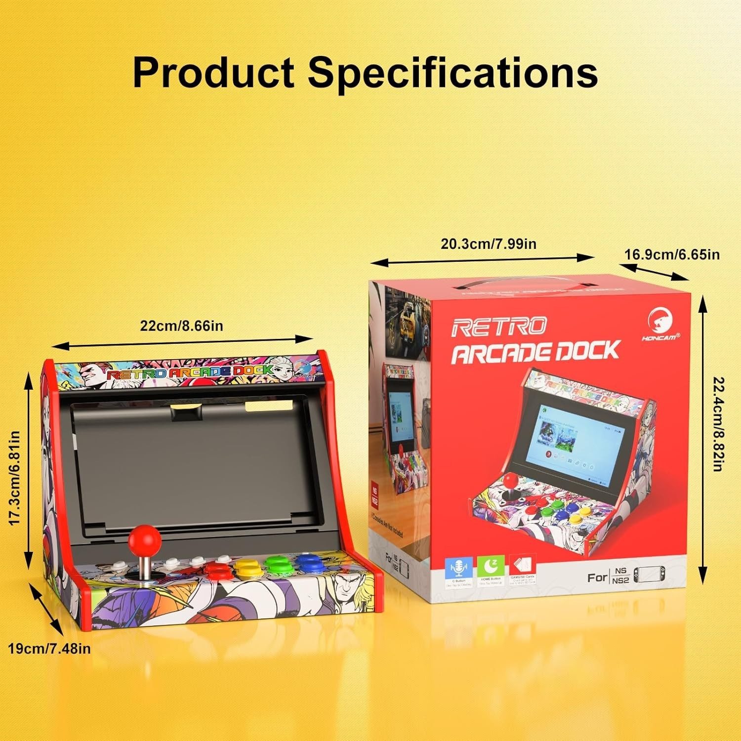 Portable Retro Arcade Machine for Nintendo Switch & OLED with Joystick Controls