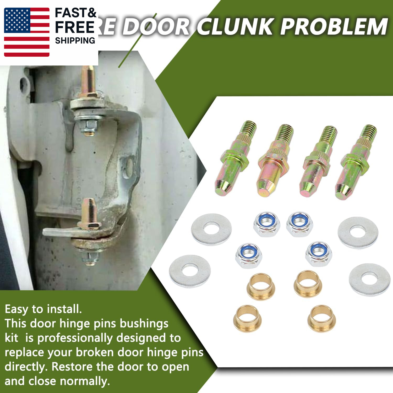Door Hinge Pin and Bushing Repair Kits Compatible with Chevy GMC 1999-2007 Chev