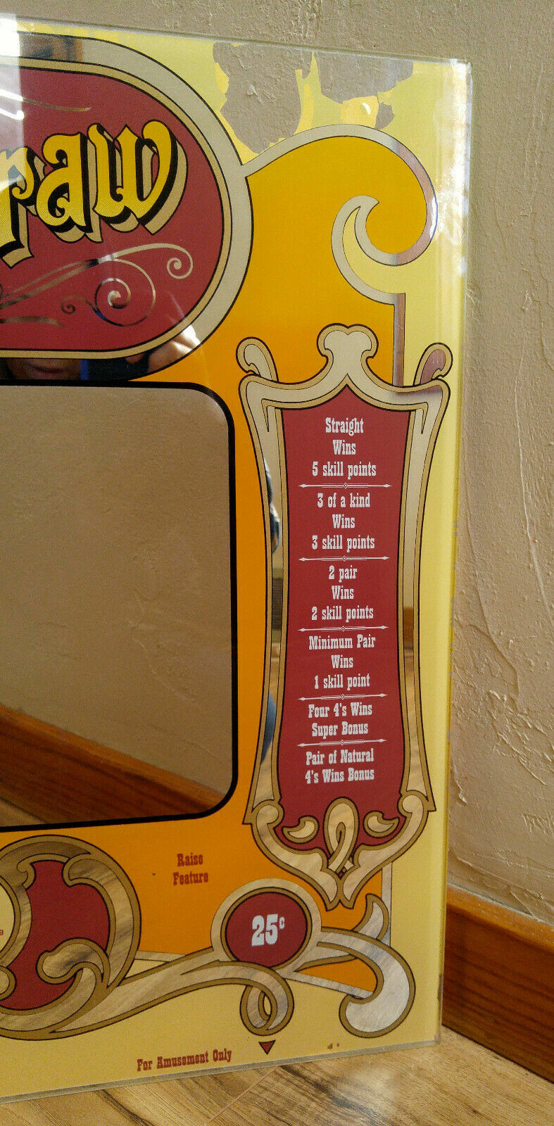 Vintage Glass SMS Top Draw Bar Arcade Gambling Machine Video Game Frame Panel