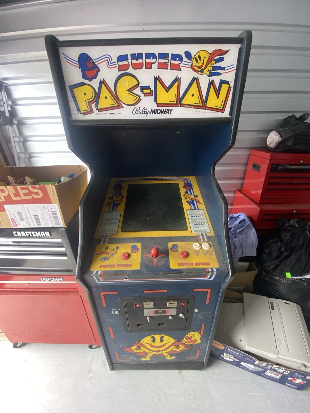 SUPER PAC-MAN ARCADE MACHINE BALLY MIDWAY 1982 VINTAGE FOR PARTS REPAIR