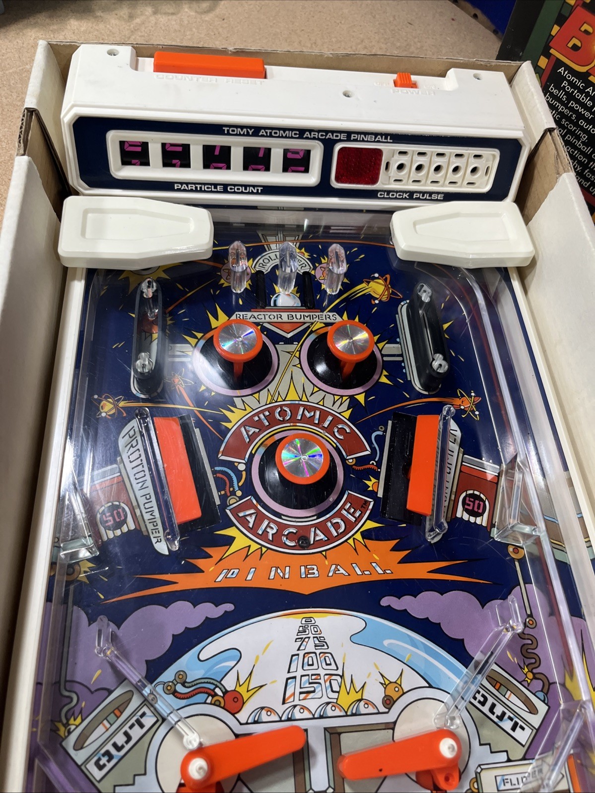 1979 Atomic Arcade Pin Ball Machine With Original Box LIGHTS UP MAKES SOUNDS