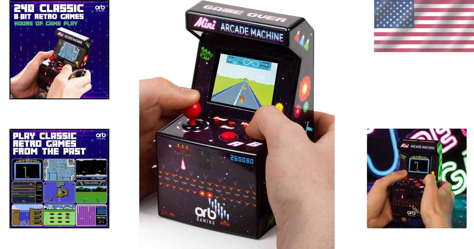 Nostalgic Mini Arcade Machine – 240 Pre-installed 8-Bit Games On-the-Go