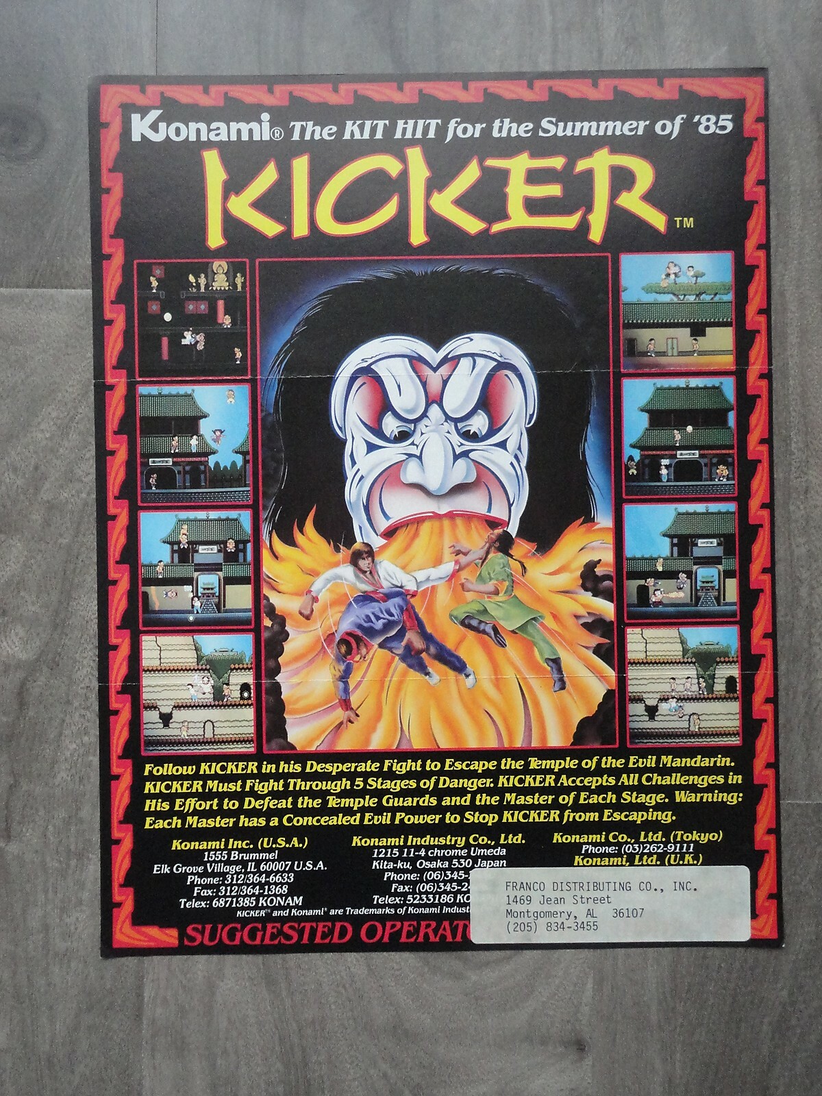 Kicker Video Arcade Machine Flyer Original Konami Brochure