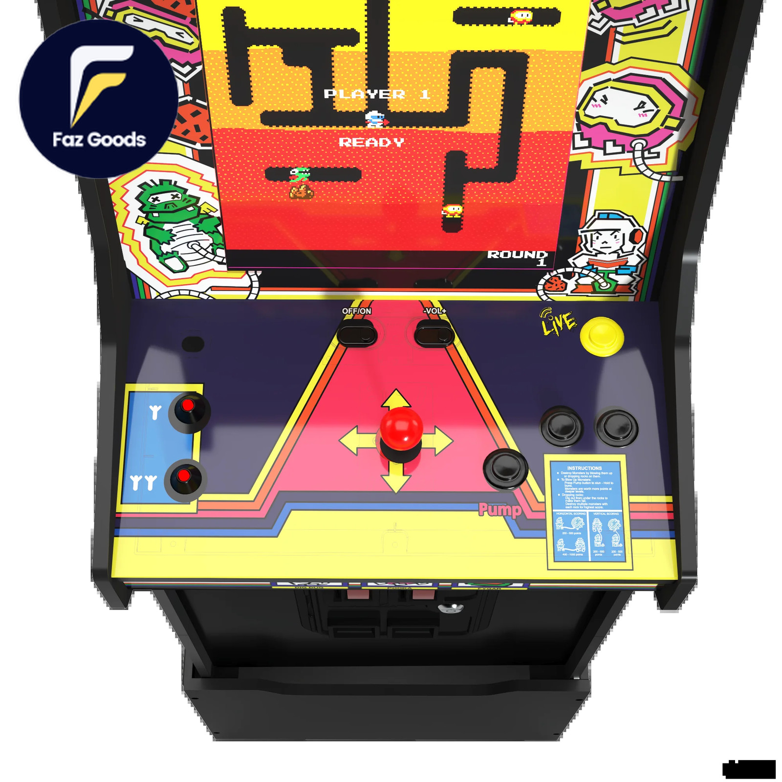 Arcade1Up Dig Dug Bandai Namco Legacy Edition Arcade with Riser and Light-Up Ma