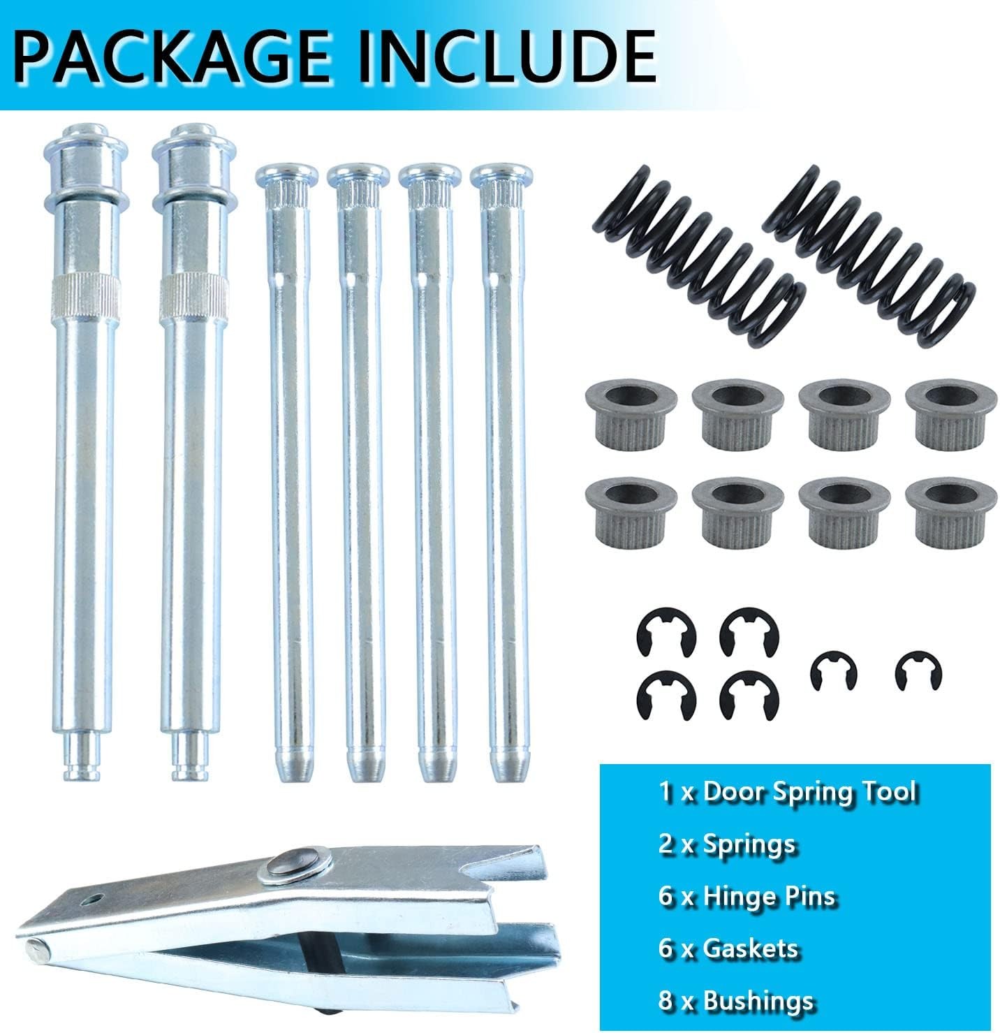 Door Hinge Pin Bushing Repair Kit with Spring + Door Spring Tool Compatible with