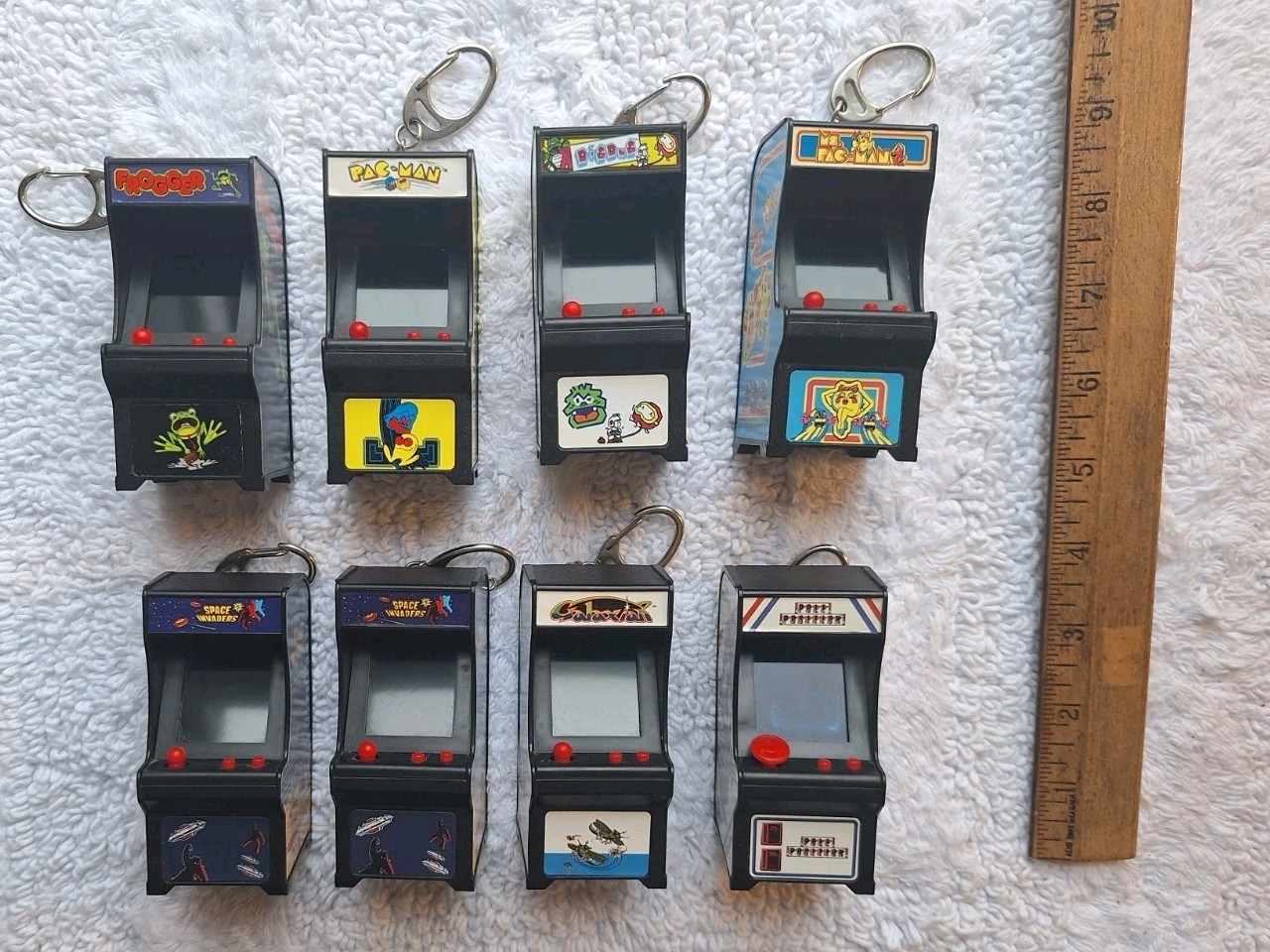 Tiny Arcade Games Keychain Lot of 8 PacMan Frogger Galaxian Dig Dug WORKING