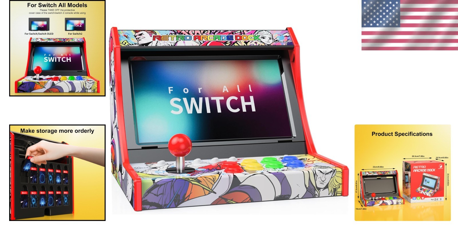Portable Retro Arcade Machine for Nintendo Switch & OLED with Joystick Controls