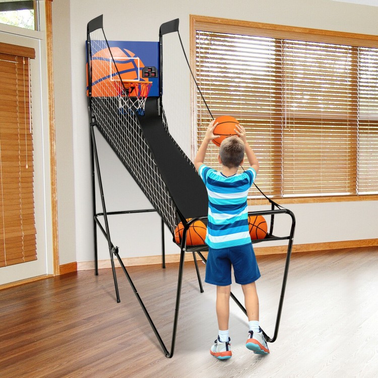 Foldable Single Shot Basketball Arcade Game with Electronic Scorer