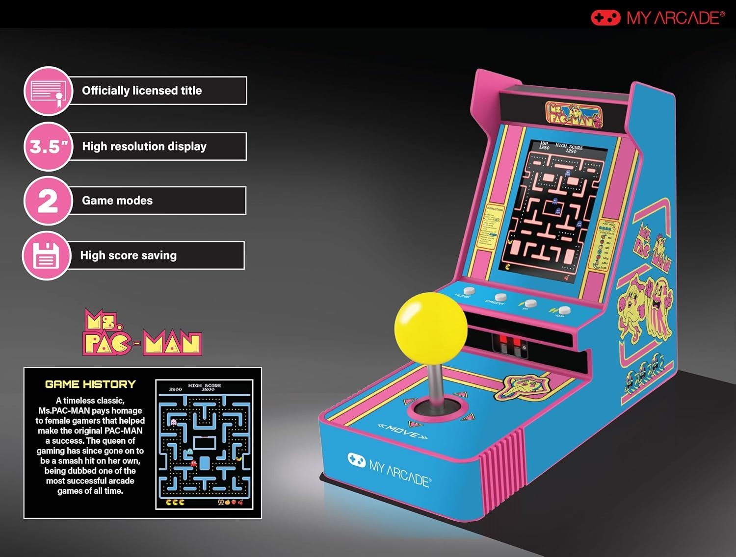 Retro Arcade Game Console Ms Pac Man Joystick Player for Adults Portable Fun