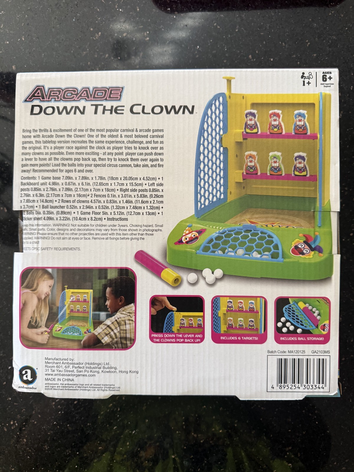 Ambassador Down the Clown Tabletop Arcade Ball Toss Game 6+ Plastic GA2103MS