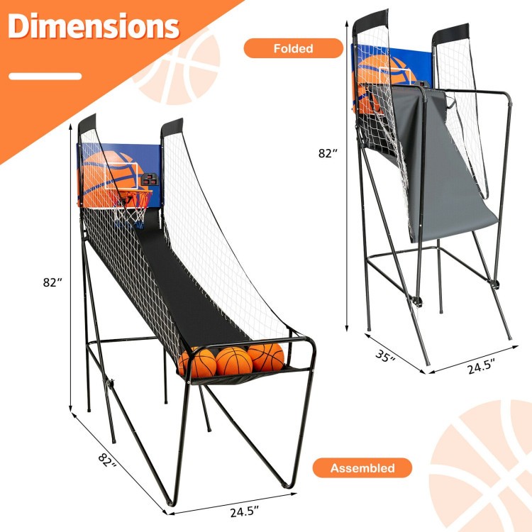 Foldable Single Shot Basketball Arcade Game with Electronic Scorer