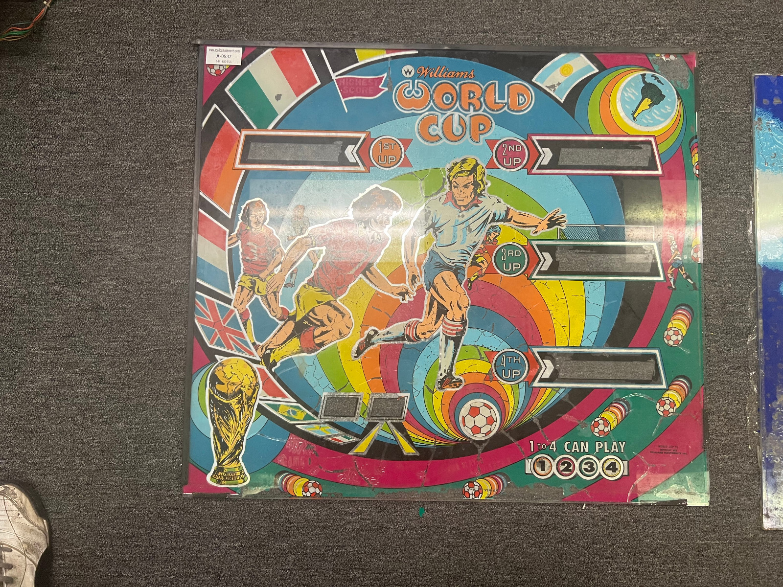 WORLD CUP Pinball BACKGLASS by WILLIAMS 1978