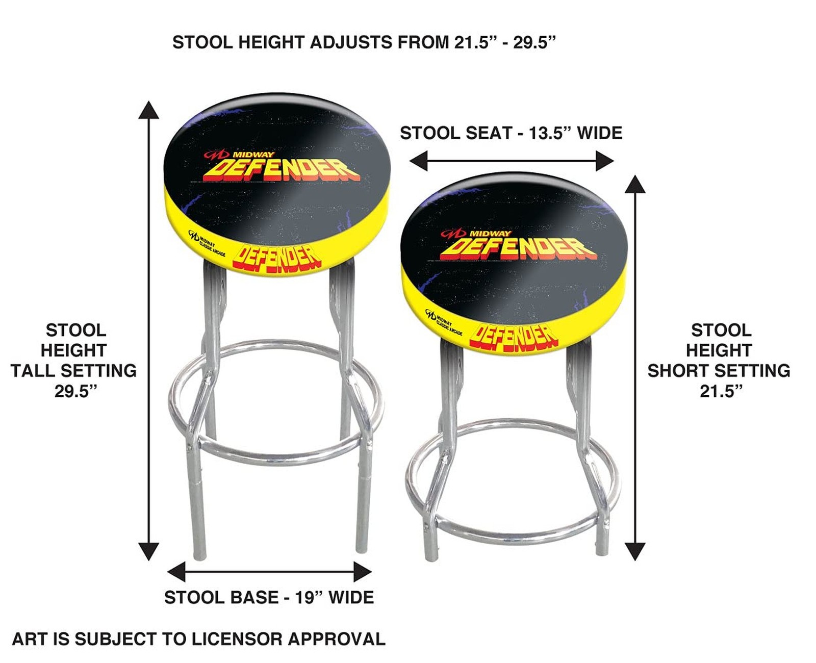 ARCADE1UP Stool Adjustable Height 21.5 inches to 29.5 inches (Defender)