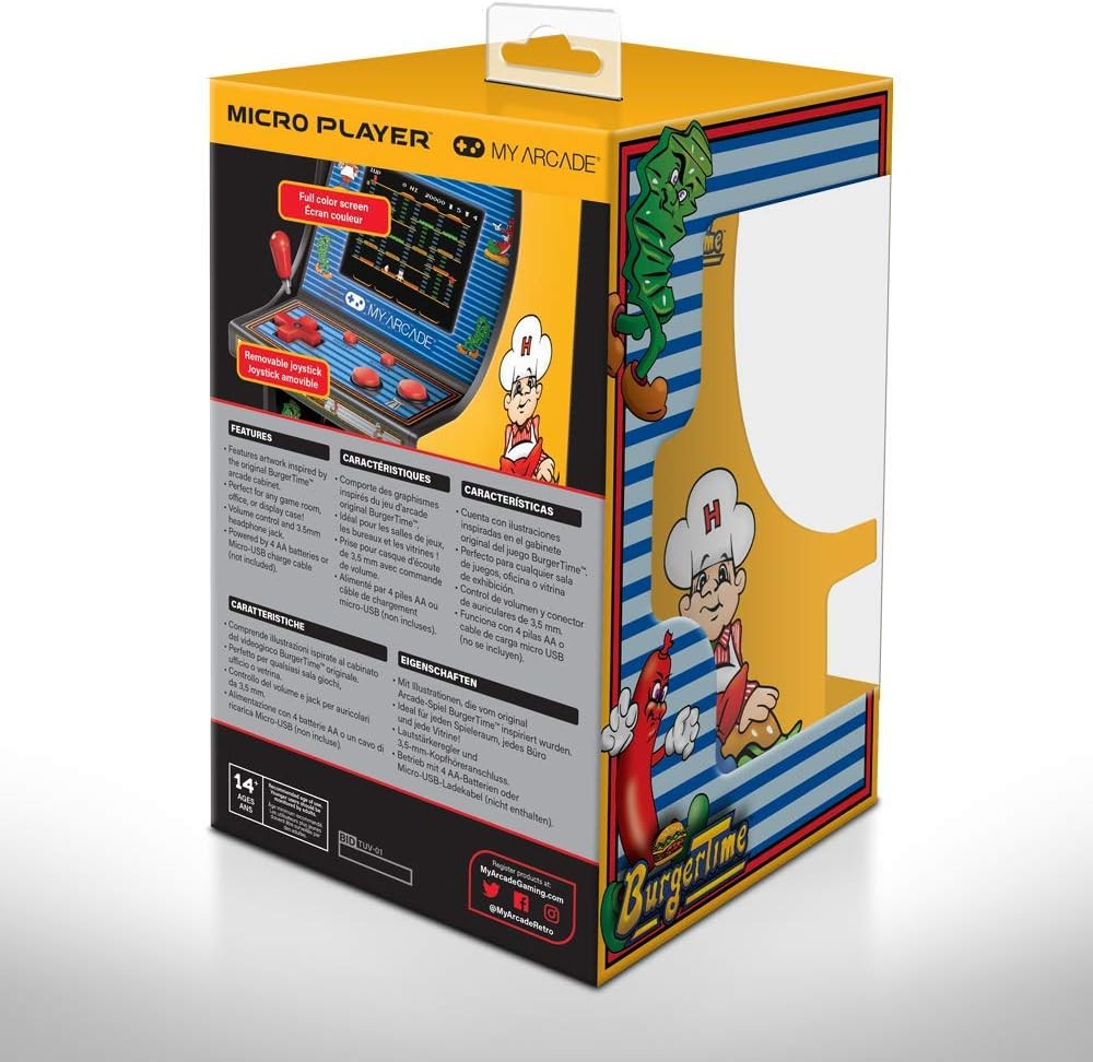 Burgertime Micro Player Mini Arcade Machine: Fully Playable, 6.75 Inch Collectib