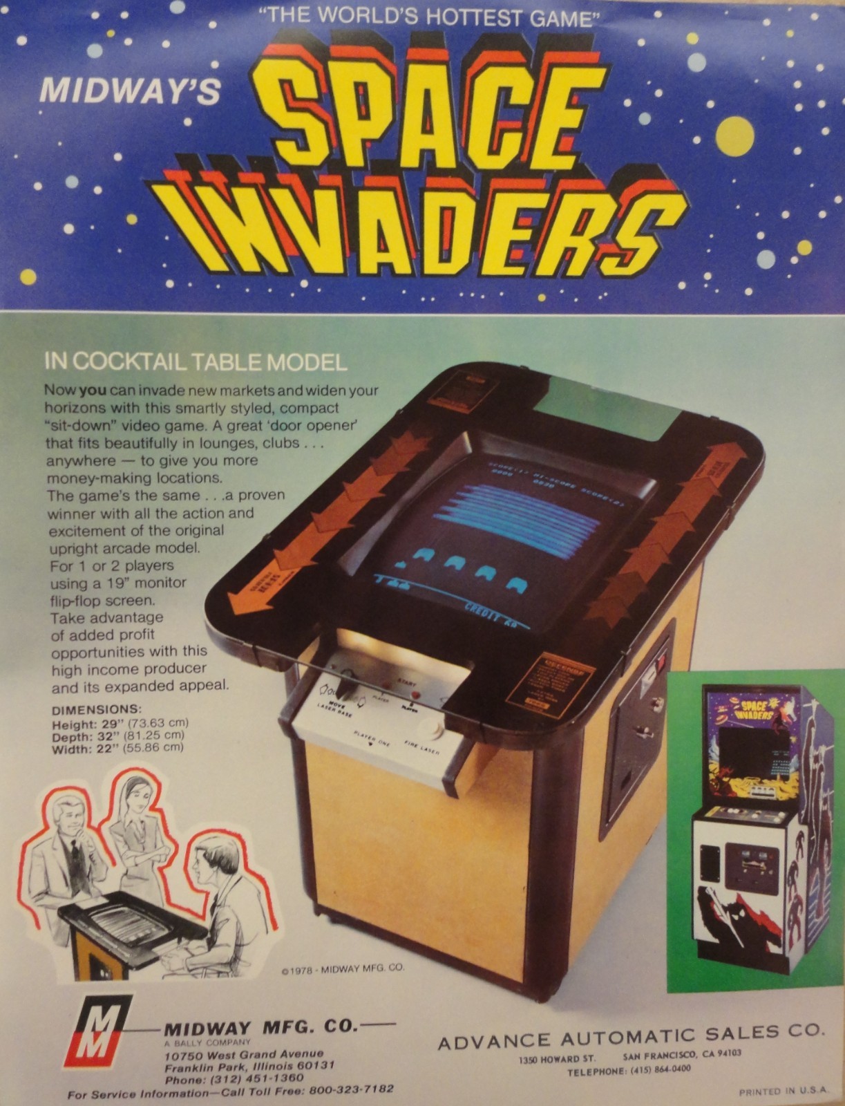 Space Invaders Cocktail Video Arcade Machine Flyer Original Brochure Mint