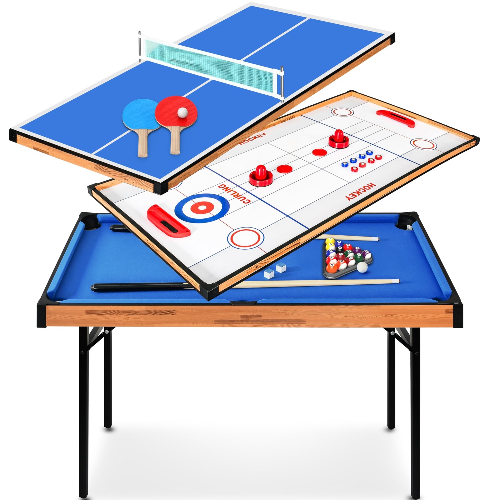 SereneLife 4 in 1 Multi Game Table, 4’x2’ Folding Portable Sports Ar