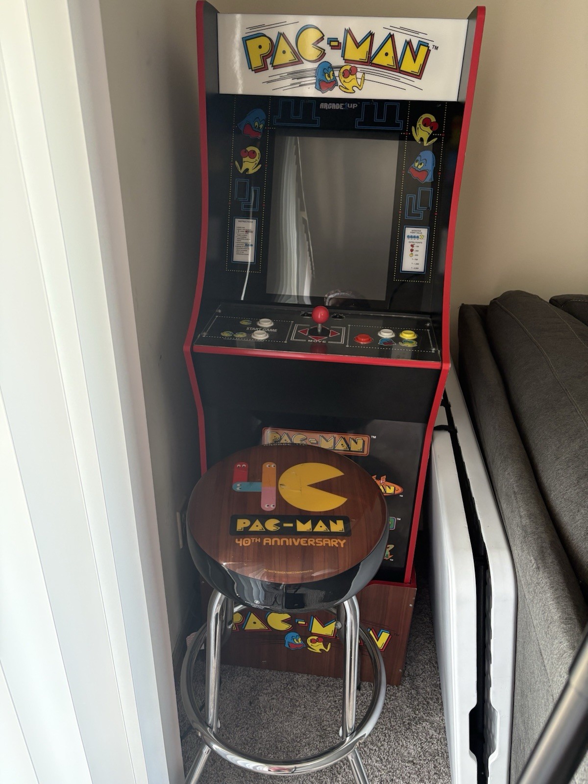 Arcade1Up Pac-Man 40th Anniversary Upright Arcade Cabinet with Stool