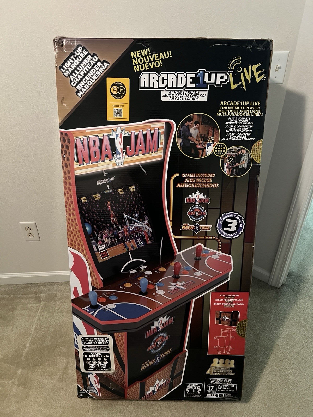 Arcade1Up NBA JAM Home Arcade Machine, 3 Games in 1, Cabinet with Riser NEW
