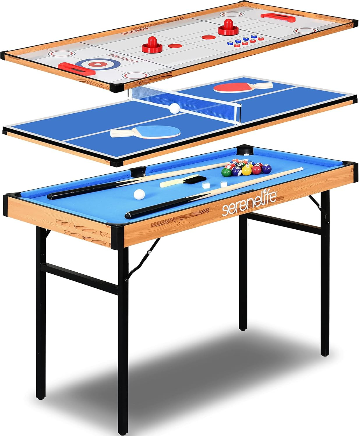 4 in 1 Multi Game Table, 4’X2’ Folding Portable Sports Arcade Games with Accesso