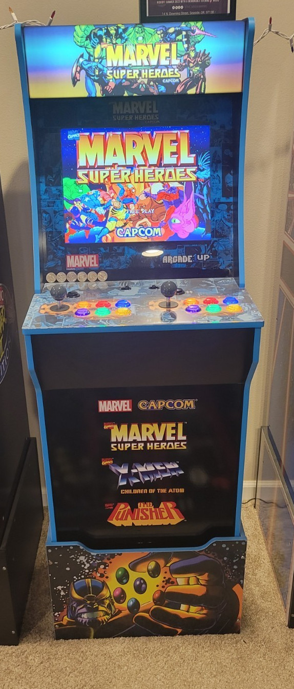 ARCADE1UP MARVEL SUPERHEROES 3-IN-1 CAB W/RISER & LIT “INFINITY STONE” BUTTONS